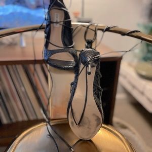 STEVE MADEN leather black lace up high heel sandal